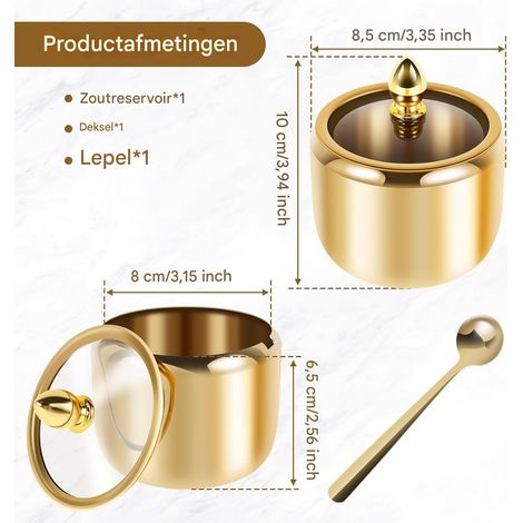 Pot à épices japonais - Sucrier - Acier inoxydable avec couvercle et cuillère - 250 ml - Or (1/4)