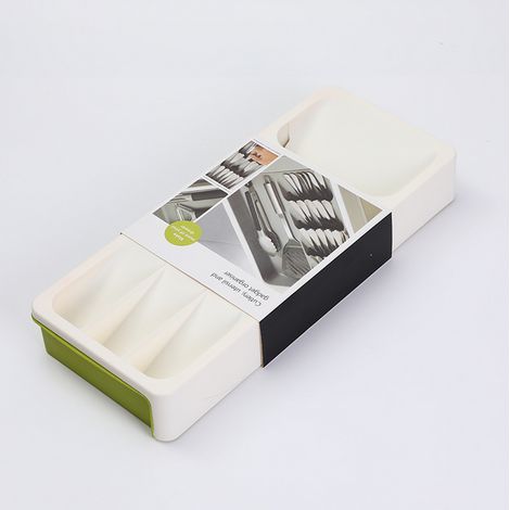 Plateau de rangement extensible pour tiroir de cuisine, pouvant contenir cuillères, fourchettes et autres couverts. (1/5)