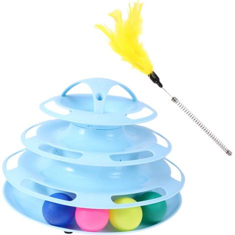 Interactive Cat Toy for Four-Person Games with Moving Balls, Cat Hunt with Tricks, Blue Color (1/5)