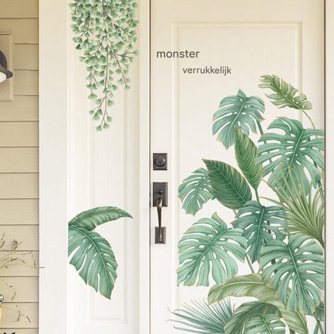 Elkuaie Stickers Muraux Jungle - Feuilles Vertes Tropicales - Autocollant Mural Plante 3D - 2 Pièces - Pour Chambre et Salon Vert