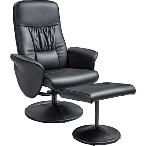 2-teiliges Sessel-Set Sessel mit Fußhocker Relaxsessel mit Fußhocker, höhenverstellbar, neigbare Rückenlehne, Schwarz
