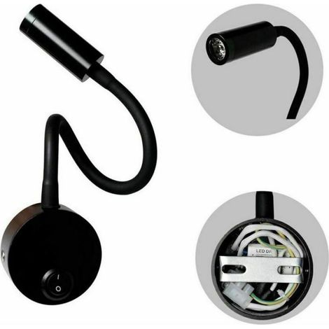 Lampe De Chevet - Aluminium Noir - Lumière Blanche Chaude - 3 W LED - Pour Chambre Et Bureau - 2 Pièces (1/4)