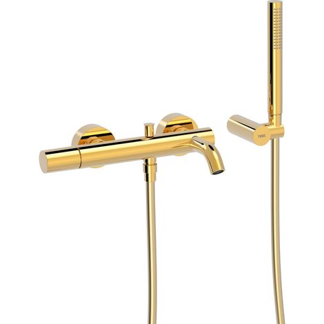 TRES 26117001OR STUDY Grifo Monomando Mural para Bañera y Ducha Color Oro 24K - ref: 26117001OR