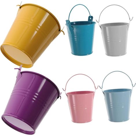 Lot de 6 Petits Seaux en Fer-Blanc Décoratifs pour Jardin et Intérieur, Seaux Multifonctionnels Miniatures, Couleurs Assorties Pastel, Pots à Fleurs Vintage Portables, Décoration (1/5)