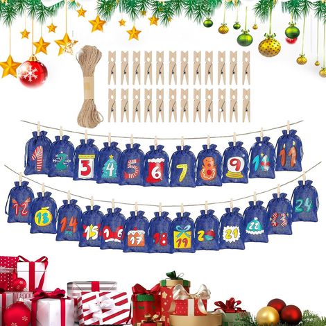 Wiederverwendbare Adventskalenderbeutel für 24 Tage  Beutel zum Befüllen mit Zahlen für Süßigkeiten, Schokolade, Schmuck und Snacks (1/5)