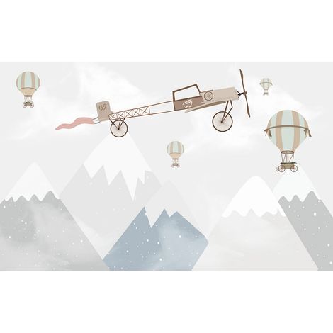 Papier peint panoramique Enfants - Montagnes Montgolfières - 130 cm x 81 cm (1/2)