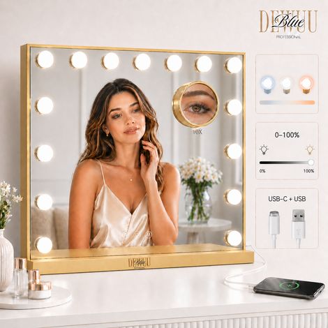Specchio per il trucco Hollywood Cosmetic 58x48 LED oro (1/5)
