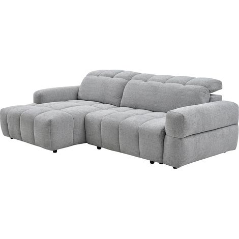 Divano angolare sinistro relax con seduta scorrevole elettrica in tessuto grigio CARIALA (1/5)
