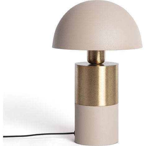– Lampe à poser métal lis beige – Abat-jour hémisphérique – Douille E27 pour ampoule personnalisable – Finition or satiné et gris pierre (1/5)