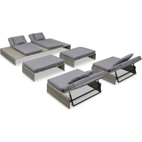 5-tlg. Garten-Lounge-Set mit Auflagen Poly Rattan Grau