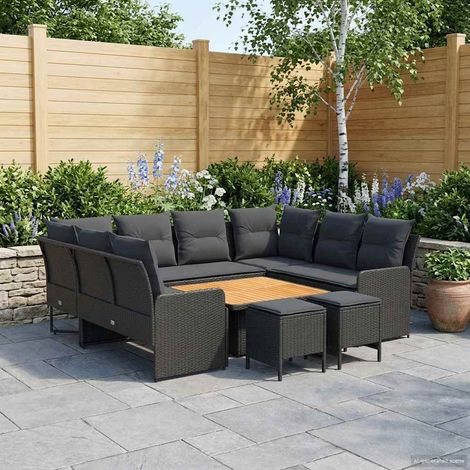 vidaXL Möbelsets mit Kissen 8 pcs Schwarz PE-Rattan (1/5)