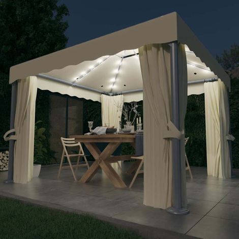 Tonnelle et rideau et guirlande lumineuse LED 3x3 m Blanc crème (1/5)