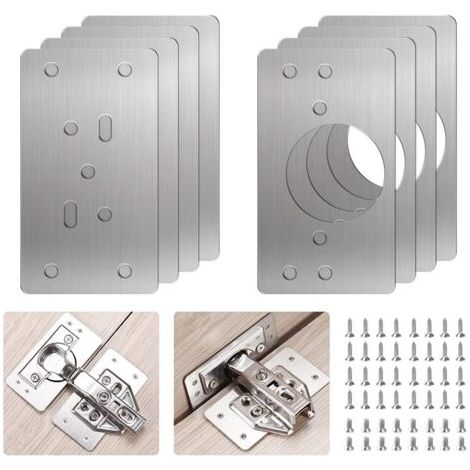 Plaque de Réparation de Charnière, 8PCS Charnières de Portes en Acier Inoxydable Plaques de Réparation de Porte D'armoire de Cuisine de Fixation Plate avec 48 Vis