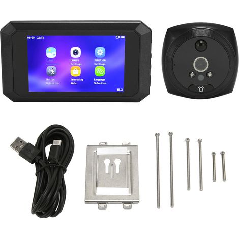 Visiophone intelligent avec vision nocturne, écran 3,97 pouces, 2MP 1080P, détecteur de mouvement humain, sonnette vidéo noire (1/5)