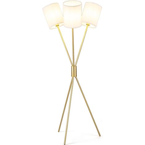 COSTWAY Lampadaire Salon Décoratif 160 cm, 3 Abat-jours en Tissu