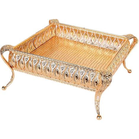 Présentoir à fruits, étagère de rangement, plateau en métal pour assiettes à collations, décoration carrée pour la maison ou les fêtes (1/5)