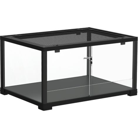Terrario per rettili da 86 litri con porta scorrevole e chiudibile a chiave, adatto a lucertole, insetti, ragni e gechi. Dimensioni: 60 x 45 x 32 cm, colore nero. Spedizione diretta dal sito. (1/5)