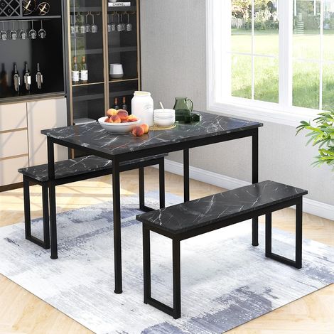 3-piece dining table and bench set for 4 people - Space-saving - Dining area for kitchen, patio, outdoor use (UK only) - Black (1/5)