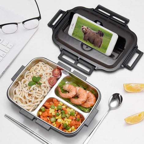 Boîte À Repas Isolée - Boîte À Bento En Acier Inoxydable 304 - Fonction Réchauffante - Étanche - Capacité 1 L - Pour Bureau Et Extérieur - 1 Pièce
