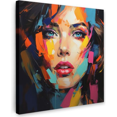 TABLEAU SUR TOILE Femme - Portrait - Coloré - Art Tableau Chambre Adulte 90x90 cm