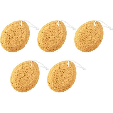 Lot de 5 éponges de bain artificielles en coton alvéolé, biodégradables, pour enfants et adultes, avec cordelette de suspension (marron)-14.5X11.5cm-Brown