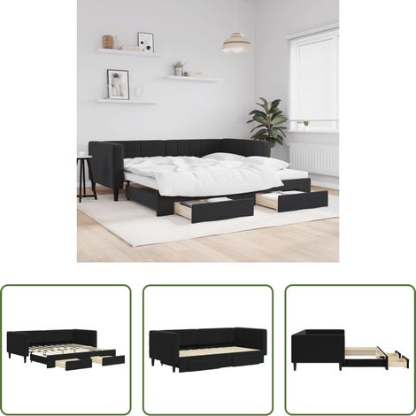 vidaXL Sofa-Bett - Tagesbett Ausziehbar mit Schubladen Schwarz 90x190 cm Samt (1/5)
