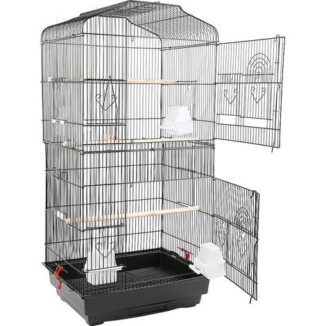 Cage à Oiseaux Portable,Cage Rectangulaire,Haloyo®,Cage pour Perruche Calopsitte Conure Pinson Canaris,Hors jouets,46 x 36 x 92cm,noir (1/5)