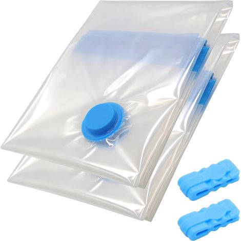 Lot de 2 sacs sous vide pour vêtements, 100 x 80 cm, petits sacs de compression de voyage, sacs de rangement sous vide pour vêtements de voyage, sacs sous vide pour valises, couettes (1/5)