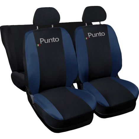 Lupex shop - Coprisedili Auto Compatibili per Punto, Made In Italy, anteriori e posteriori con copri poggiatesta incluso, tessuto poliestere, colore - Nero\Blu scuro