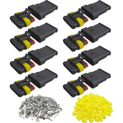 8 Set 5 Broches Voiture Imperméable Électrique Connecteurs, Kit de Prise de Fiche de Connecteur Électrique Étanche Scellé, pour Voiture Camion Bateau (1/4)