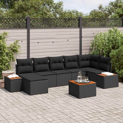 vidaXL Gartensofa-set mit Kissen mit Speicher 8 pcs Schwarz Polyrattan (1/5)