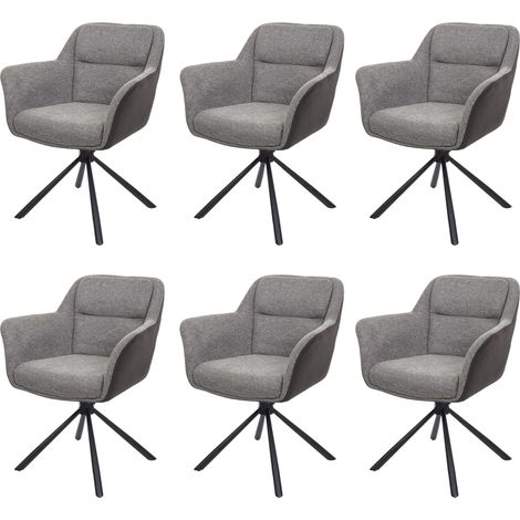 Set 6x sedie con seduta girevole braccioli HHG-659 tessuto ecopelle grigio grigio scuro