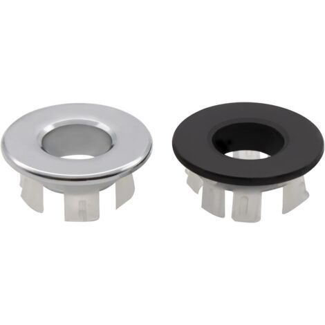 2 Pieces Sink Overflow Ring - Round Trim for Kitchen Sink Drain Hole or Bathtub (Silver, Black) (1/5)