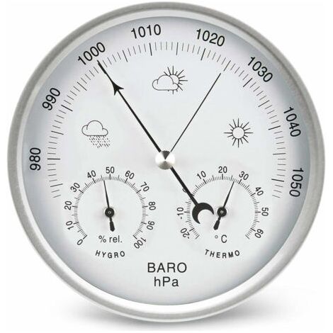Baromètre à Cadran avec Thermomètre Hygromètre Station Météo Pression Barométrique (Métrique) Argent 132MM (1/5)