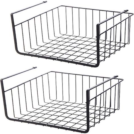 2Pcs Organisateur Panier Suspendu 31.5cm x25cm x10cm , Panier Etagère Suspendu sous Etagère Panier de Rangement pour Placards de Cuisine, Armoires, étagères, Meubles Bas (Noir) (1/5)