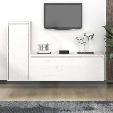 Meubles TV 2 pcs pour Salon - Armoire TV Blanc Bois massif de pin BV817878 - BonneVie (1/5)