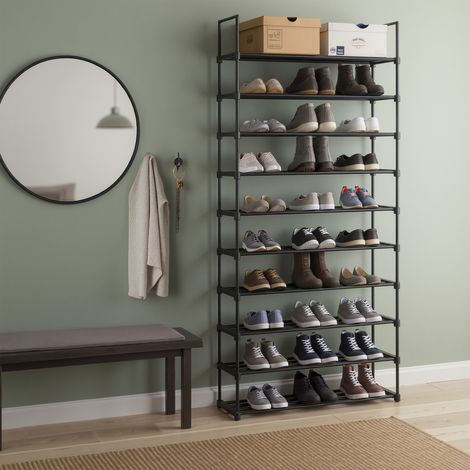 Meuble à Chaussures 10 Niveaux, en Métal, Gain de Place, pour Couloir, Noir (1/5)