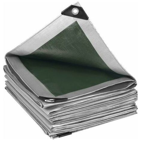 Bache de Protection PE Bache Piscine 3x3m 280g/m2,Couverture étanche bache imperméable et indéchirable, Gris/Vert (1/5)