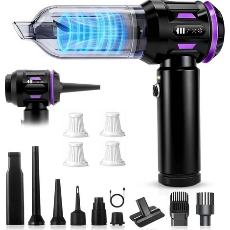 Akku Handstaubsauger 25000Pa, 4-in-1 Saug- und Blasfunktion, 3 Saugstufen, LED-Licht, Violett (1/5)