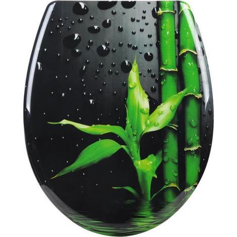 WOLTU Abattant de toilette en duroplast avec charnière, Couvercle de WC, fixation rapide, antibactérienne, 45, 5x37, 1cm, Bambou Noir (1/4)