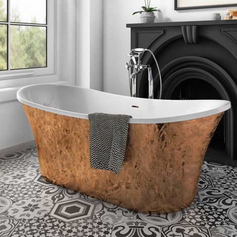 Luxury 1695x750 Copper Freestanding Bathtub with Traditional Chrome Brass Mixer Tap Set (1/4)