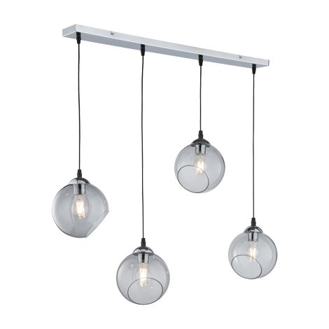 CLOONEY SOSPENSIONE 4 VETRI TRASPARENTEFUME' CON MONTATURA CROMATA L. 90CM. Excl. 4xE27 max. 42W (1/2)