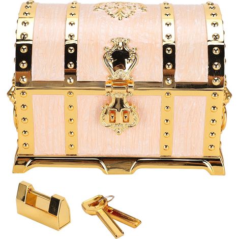 Boîte de rangement pour bijoux vintage avec serrure - Écrin à colliers et boucles d'oreilles (1/5)