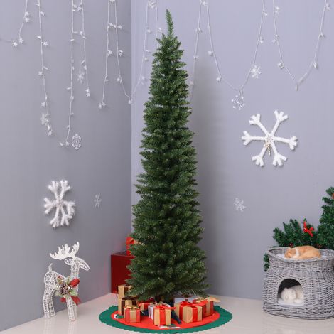Albero di Natale Slim Artificiale 210 cm con Rami Realistici, Albero di Natale Alto e Stretto con Base Pieghevole, Verde (1/5)