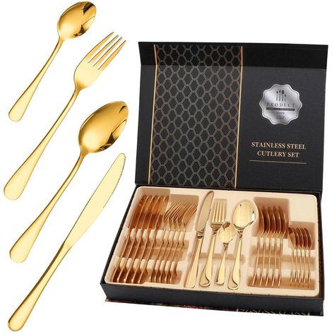 24-teiliges Besteckset Edelstahl Gold mit Geschenkbox (1/5)