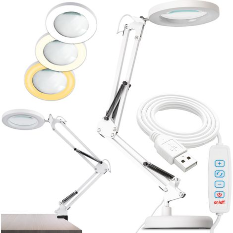 LUCA 2 LED-Schreibtischlampe 8W CCT Zeichentischlampe 3-fache Vergrößerungslupe Weiß LUMILED