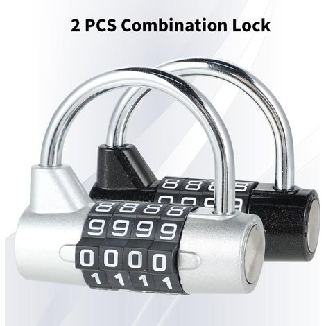 (Argent Et Noir)Cadenas Code 4 Chiffres 2 Pièces Cadenas À Combinaison Petit Cadenas Pour Casier/Valise De Voyage/Valise Avion/Etui/Boîte À Outils (1/5)