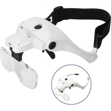 Loupe avec Lumière pour Travaux Rapprochés, Rechargeable Visière Loupe Montée sur Tête avec 2 LED Bijoutier Loupe et Bandeau Interchangeable pour Lecture, Travail Bijoux, Réparation Montres (1/5)