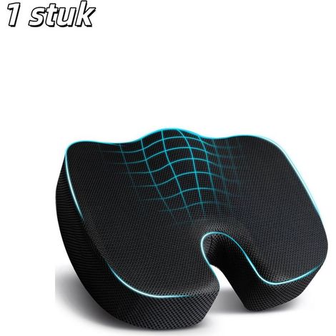 Coussin d'assise en mousse à mémoire de forme respirante avec maille effet losanges pour bureau et longs trajets couleur noire (1/5)