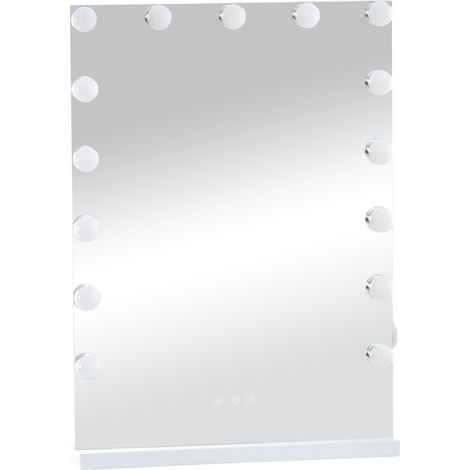 CLP – Miroir grossissant LED avec lumière réglable – 15 lumières – 3 modes d'éclairage – Port USB pour chargement – Support mural amovible (1/9)